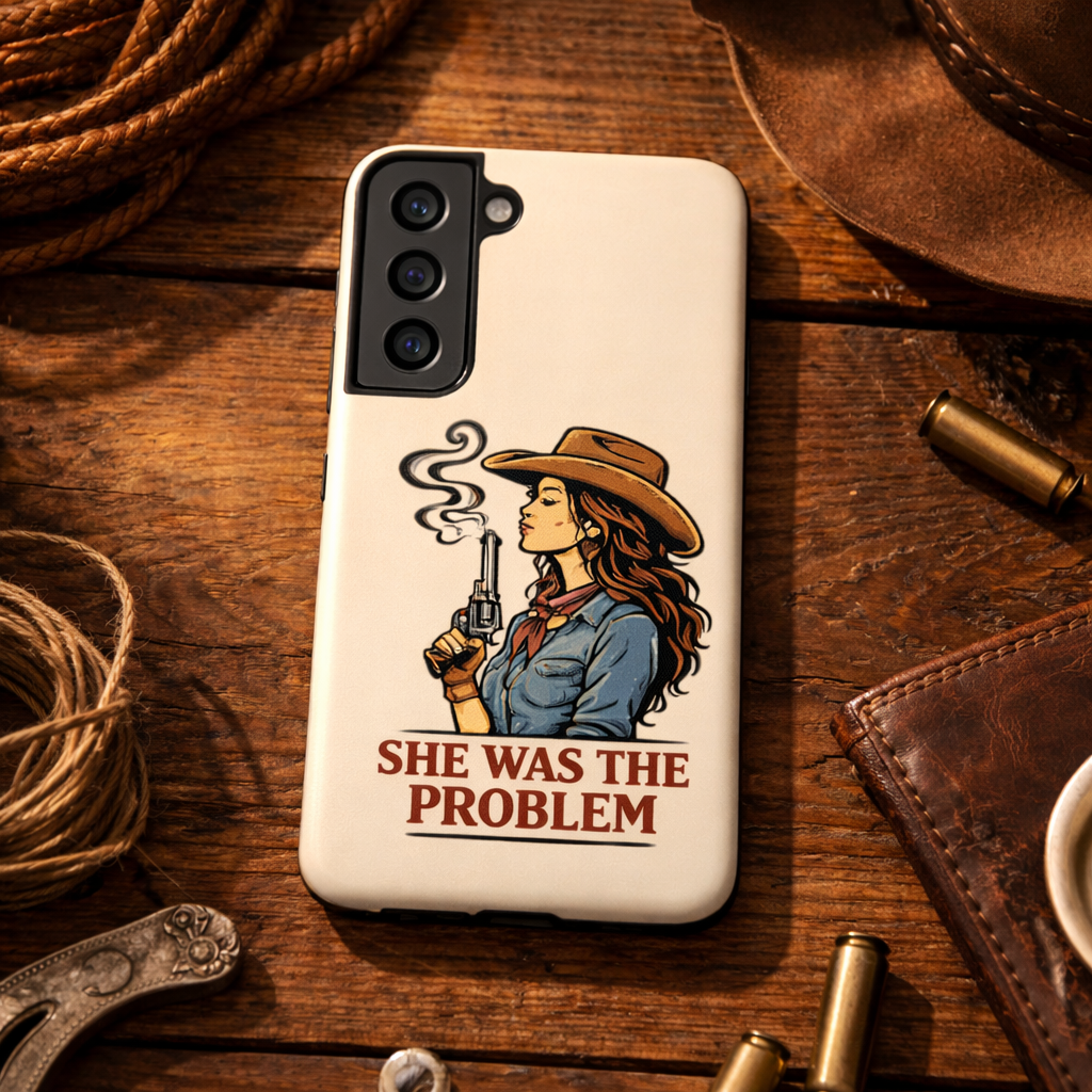 'She Was the Problem' Vintage Cowgirl Protective Tough Phone Case