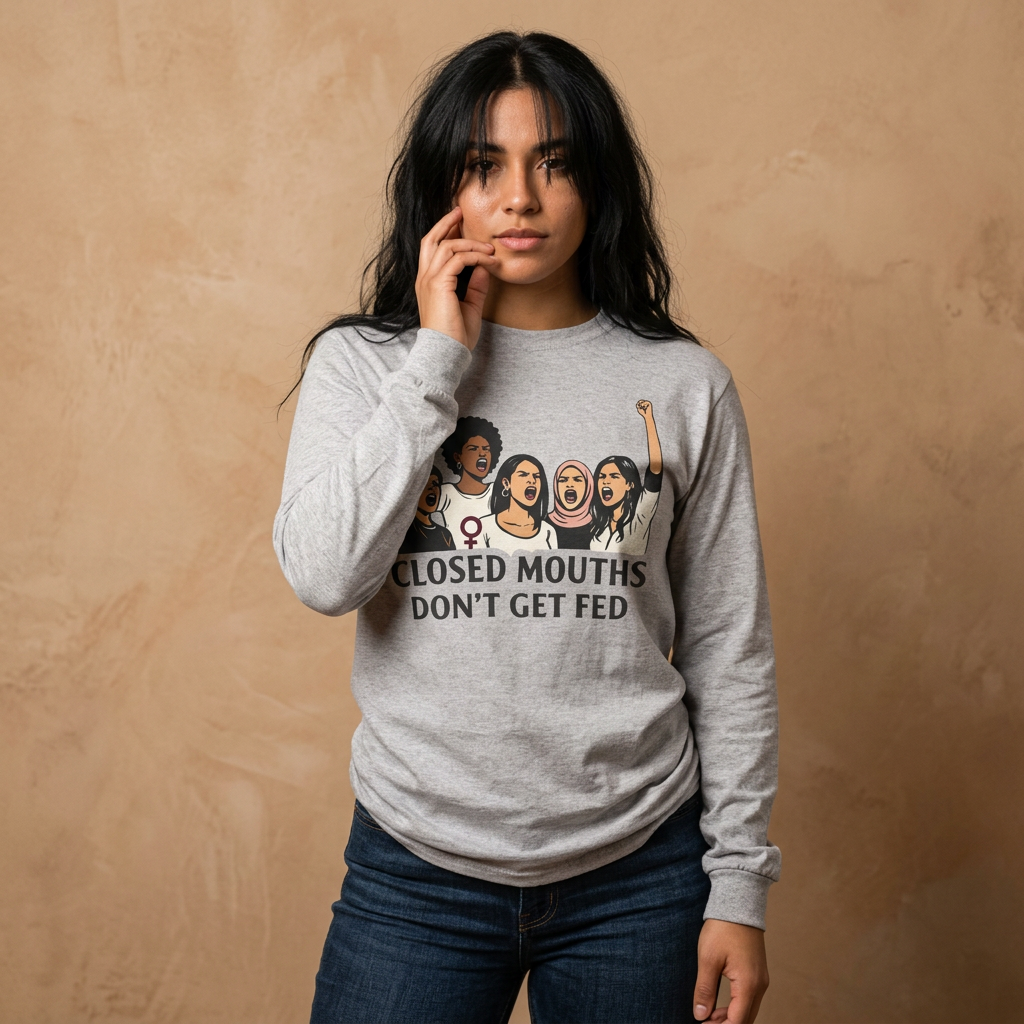 Closed Mouths Don't Get Fed Long Sleeve Tee — Feminist Protest Shirt