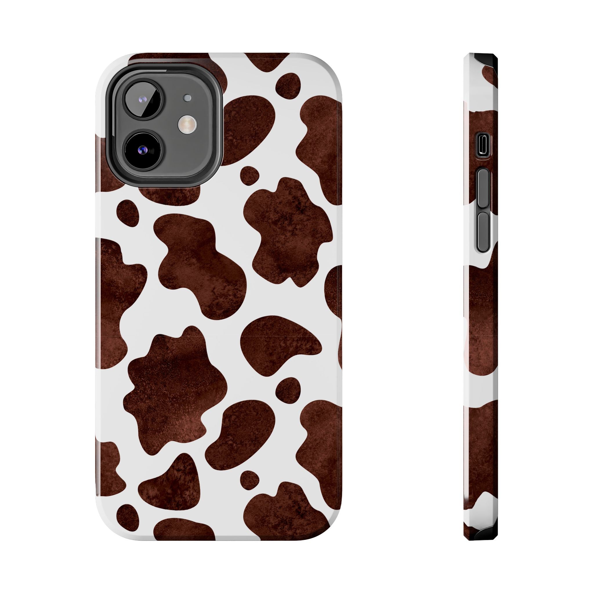 Brown Cow Print Tough Phone Case — Durable Animal Print Phone Cover