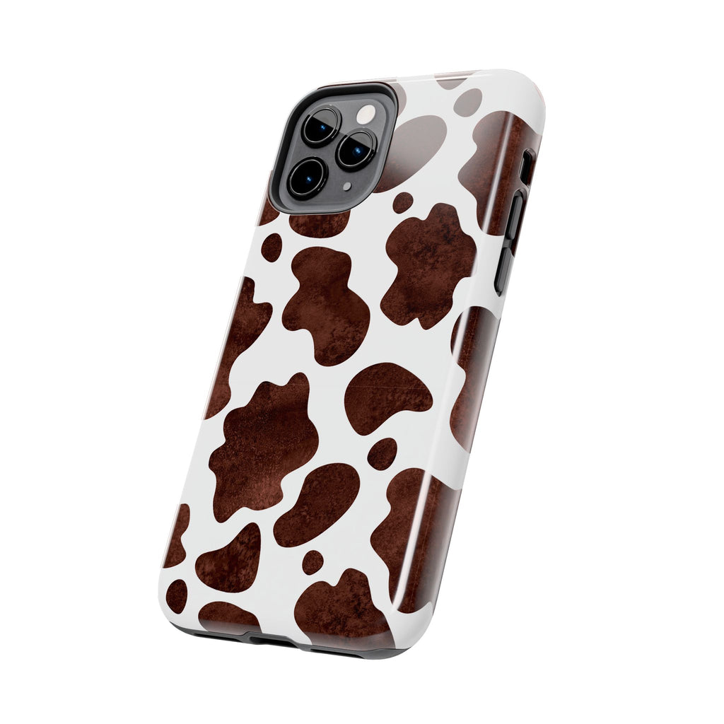 Brown Cow Print Tough Phone Case — Durable Animal Print Phone Cover