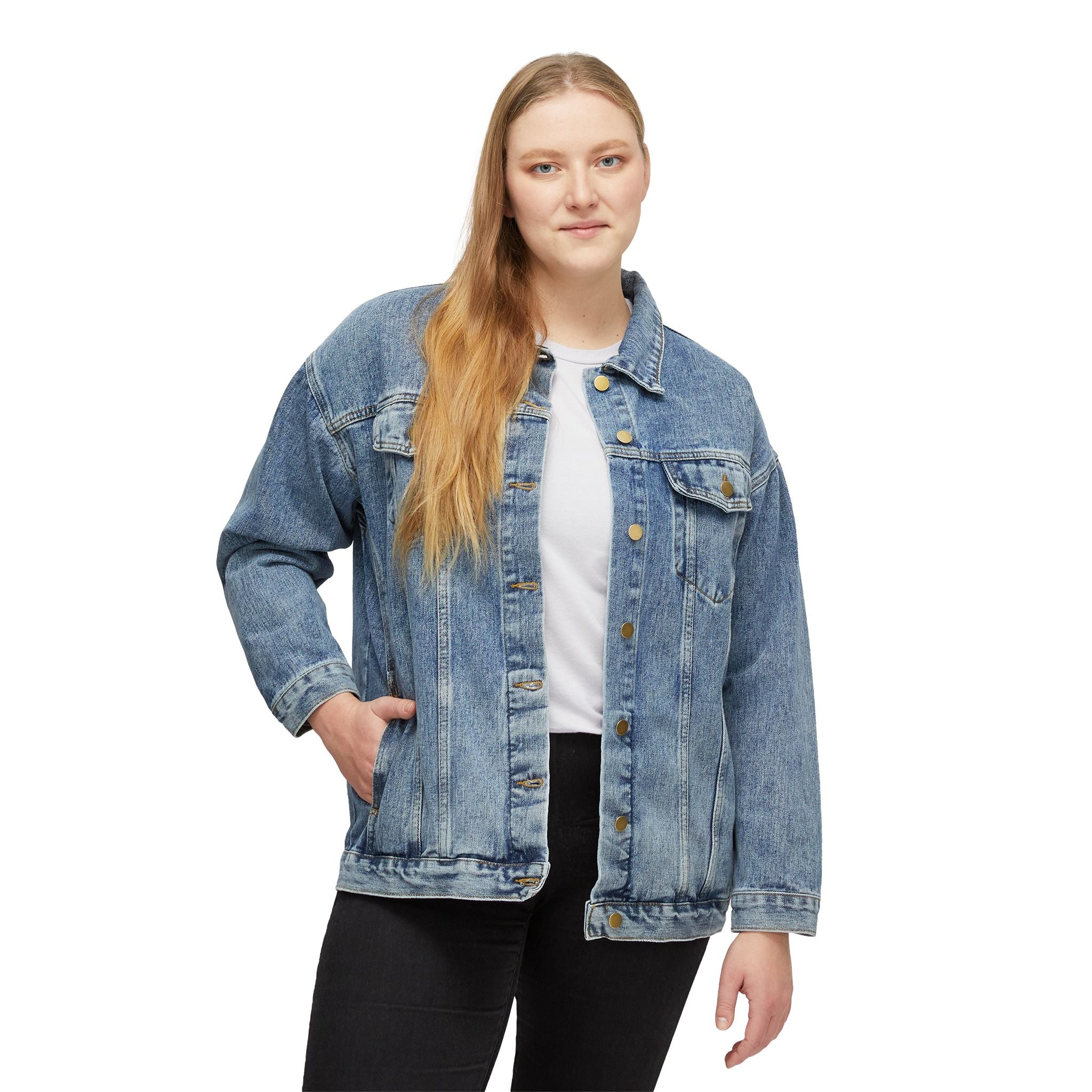 Women's Denim Jacket — Vintage Flame Book Graphic Back Patch