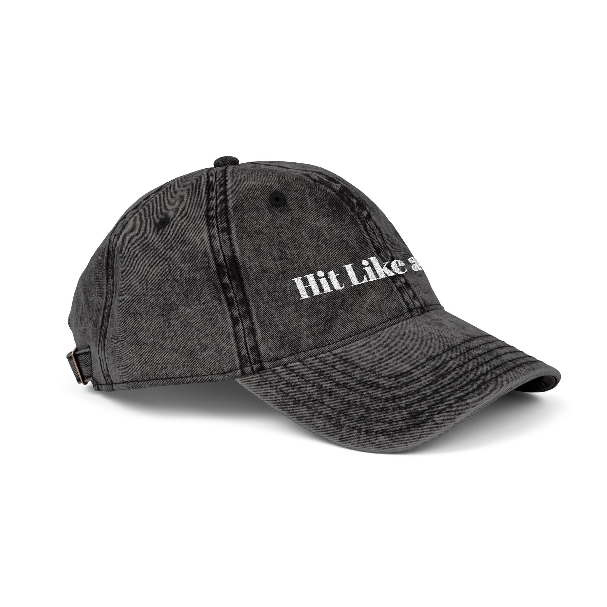 Vintage Embroidered Cap — 'Hit Like a Girl' Distressed Baseball Hat