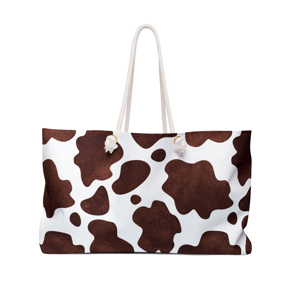 Cow Print Weekender Bag — Brown Cowhide Pattern Travel Tote