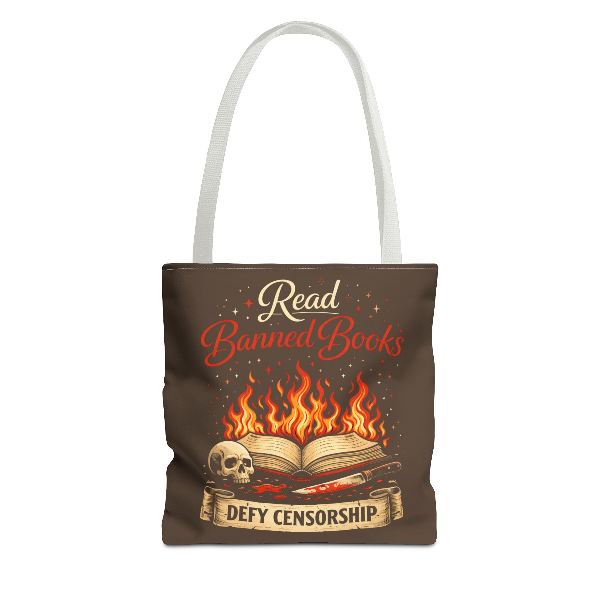Tote — "Read Banned Books: Defy Censorship" Flame & Skull Graphic