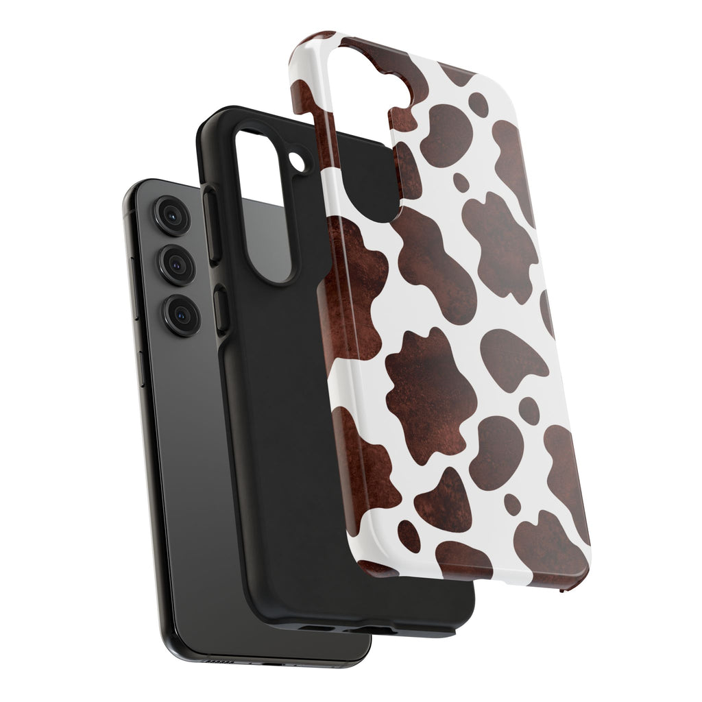 Brown Cow Print Tough Phone Case — Durable Animal Print Phone Cover