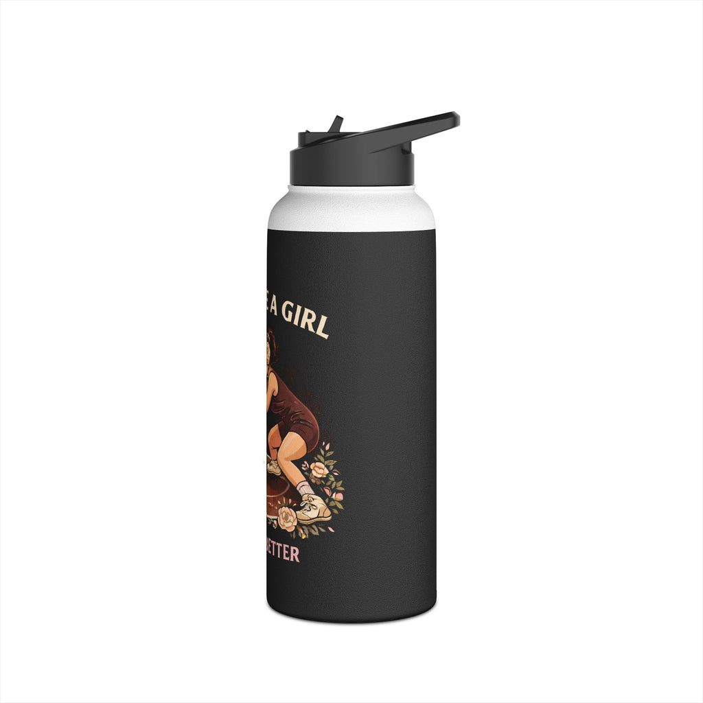 Stainless Water Bottle — “Fight Like a Girl, We Do It Better” Vintage Wrestling Design