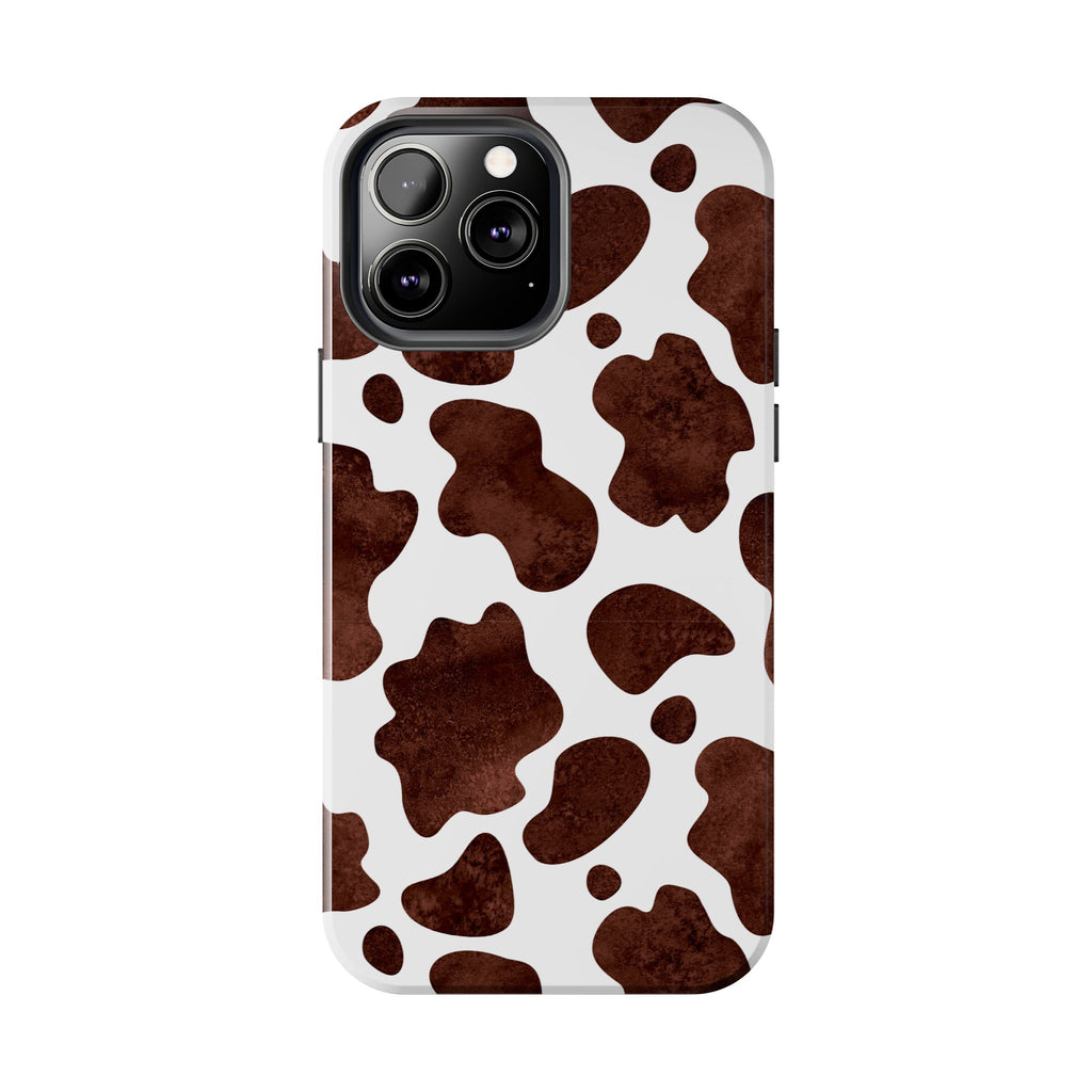 Brown Cow Print Tough Phone Case — Durable Animal Print Phone Cover