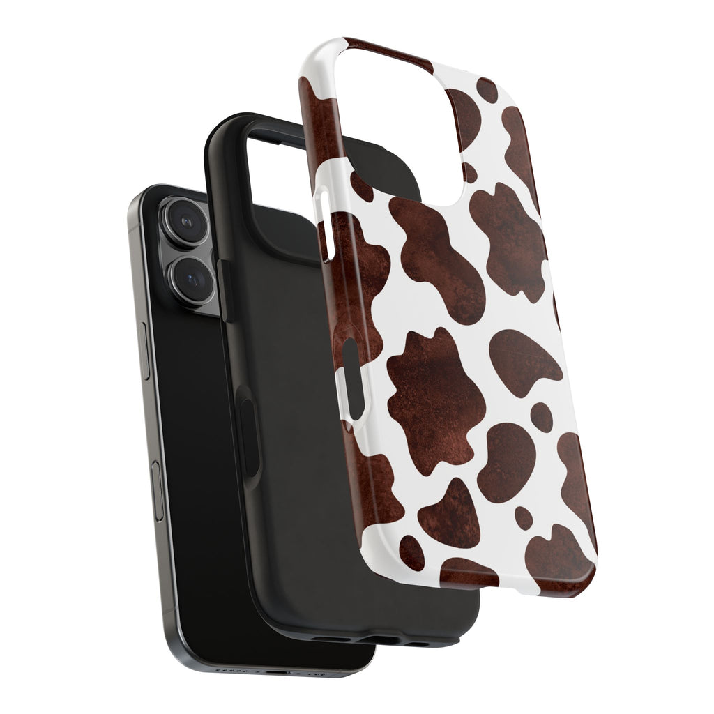 Brown Cow Print Tough Phone Case — Durable Animal Print Phone Cover
