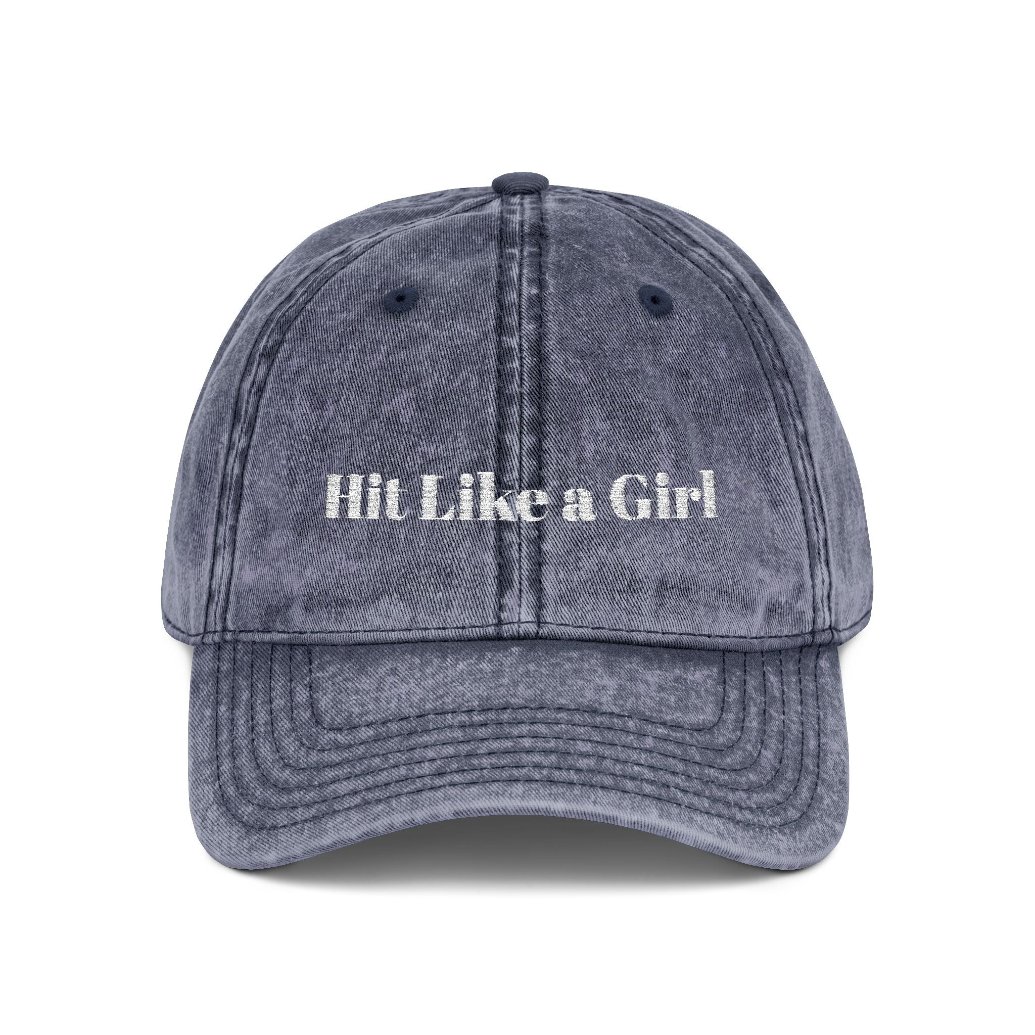 Vintage Embroidered Cap — 'Hit Like a Girl' Distressed Baseball Hat