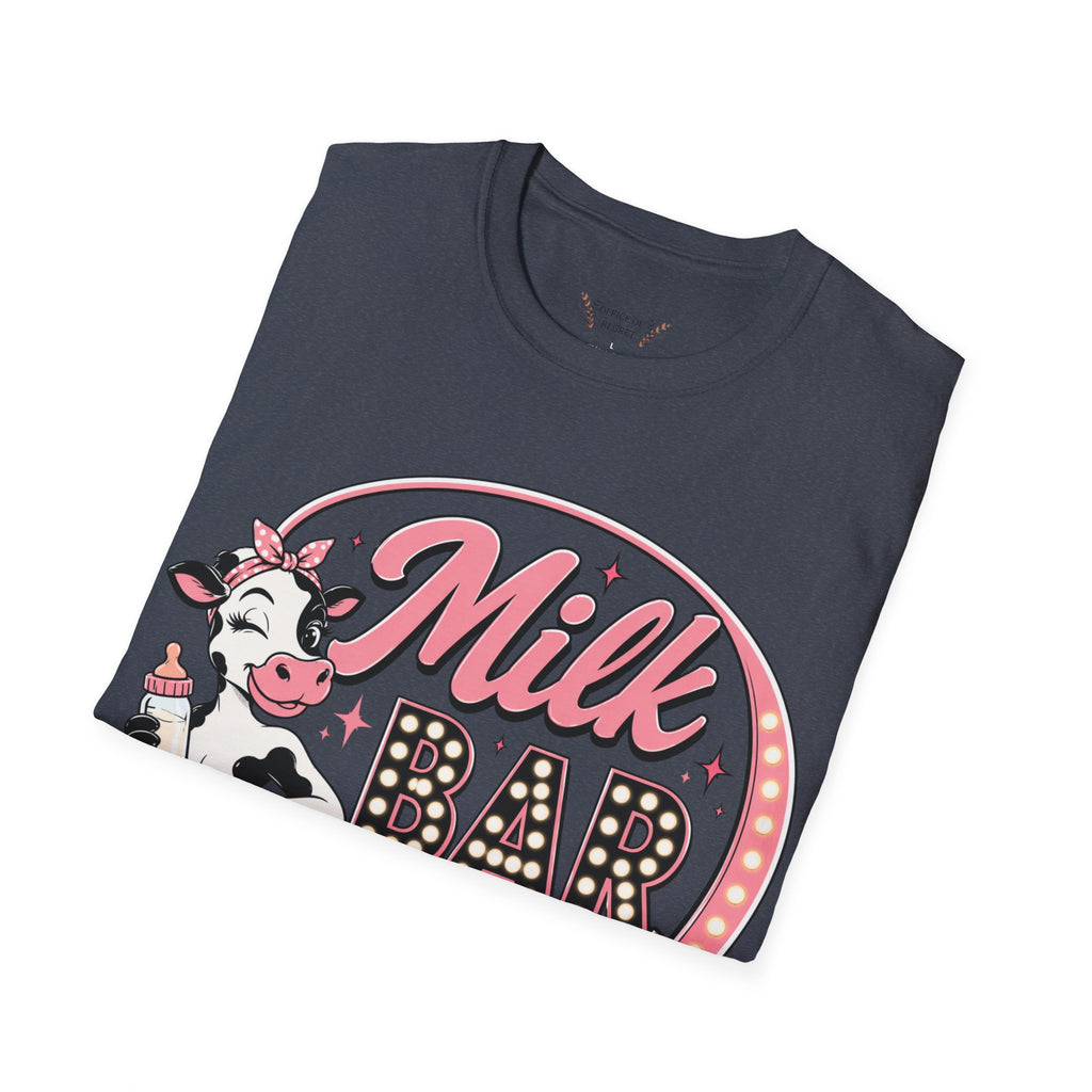 Milk Bar T‑Shirt – Cute Retro Cow "Open 24/7" Graphic Tee