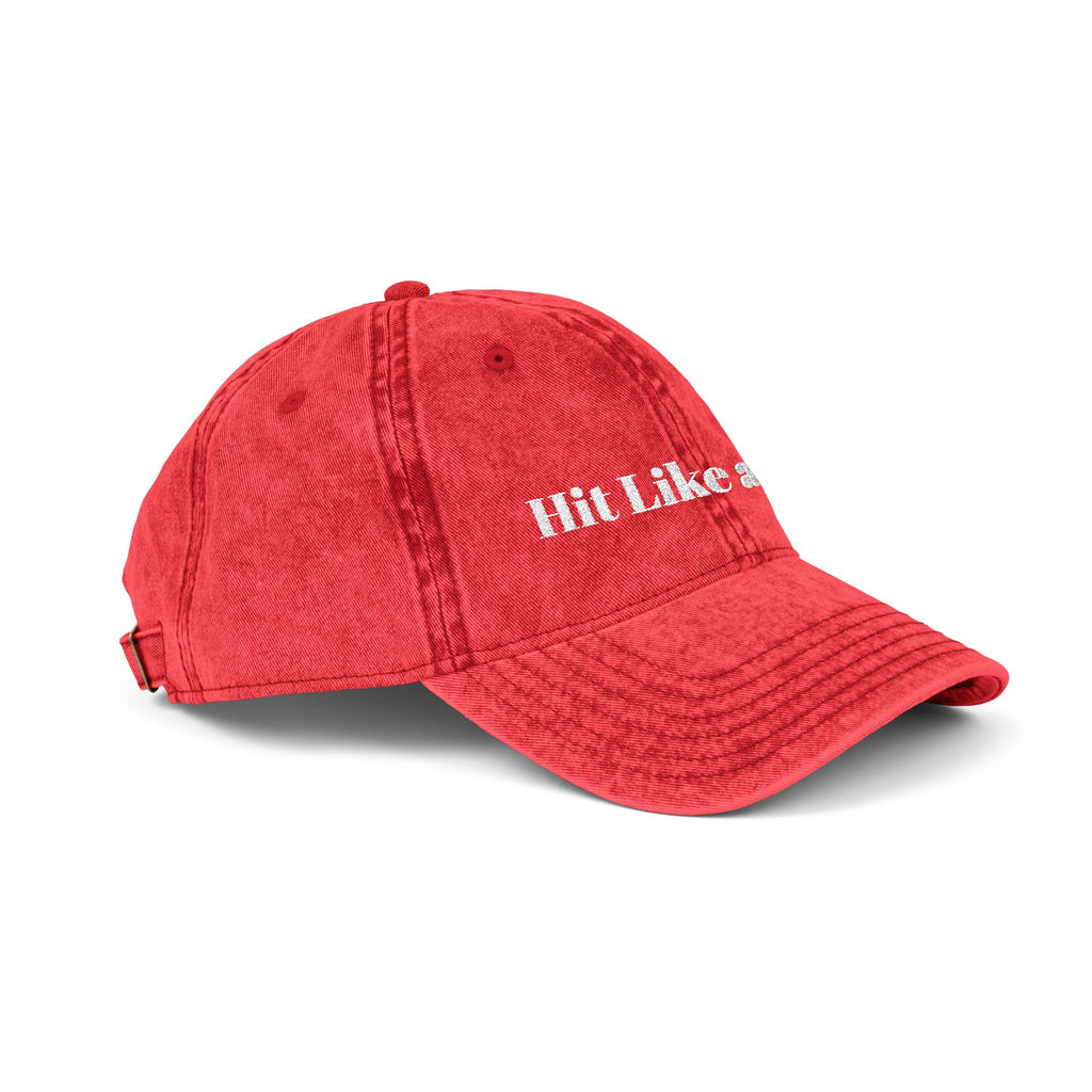 Vintage Embroidered Cap — 'Hit Like a Girl' Distressed Baseball Hat