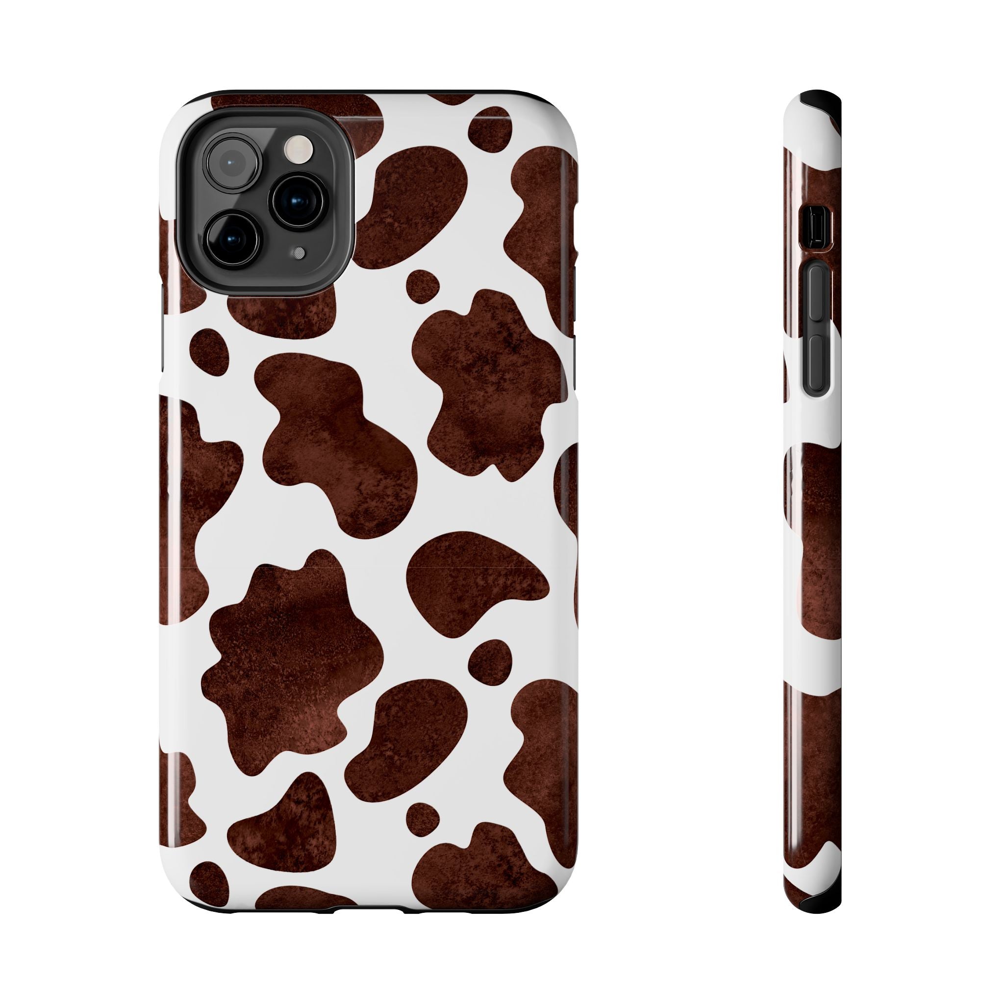Brown Cow Print Tough Phone Case — Durable Animal Print Phone Cover