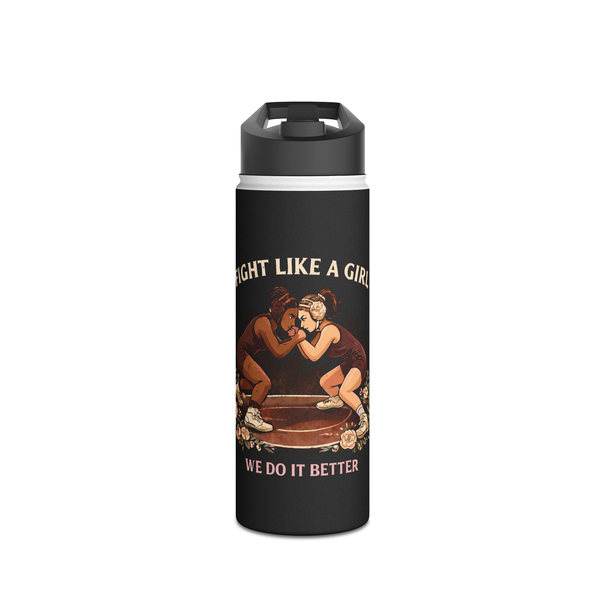 Stainless Water Bottle — “Fight Like a Girl, We Do It Better” Vintage Wrestling Design