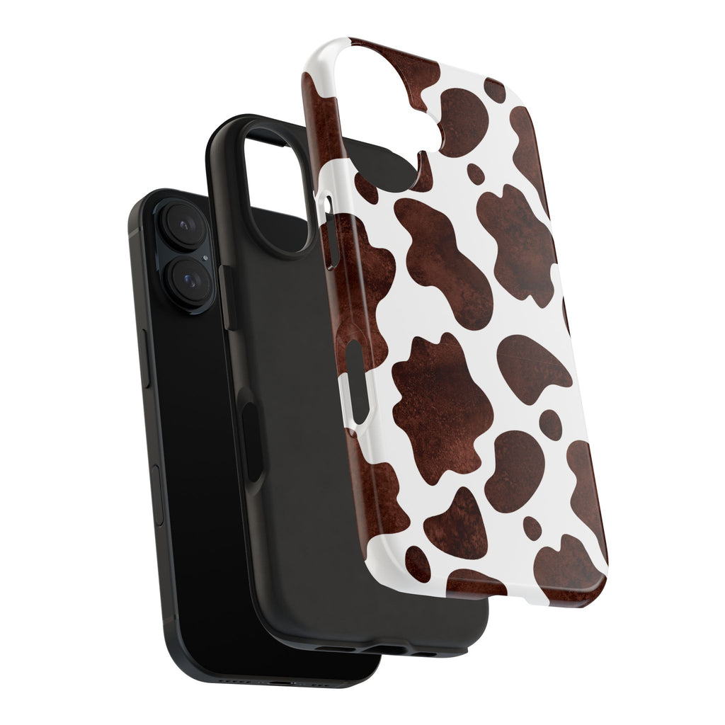 Brown Cow Print Tough Phone Case — Durable Animal Print Phone Cover