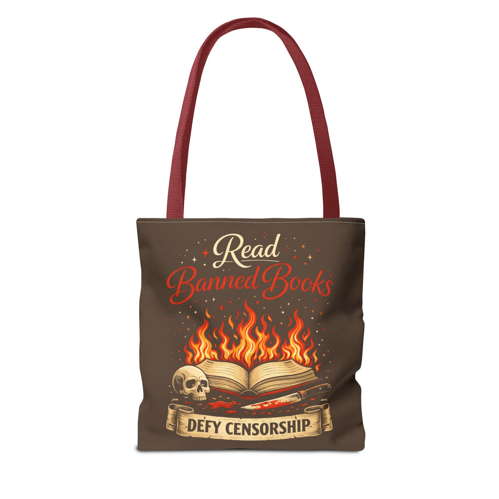 Tote — "Read Banned Books: Defy Censorship" Flame & Skull Graphic
