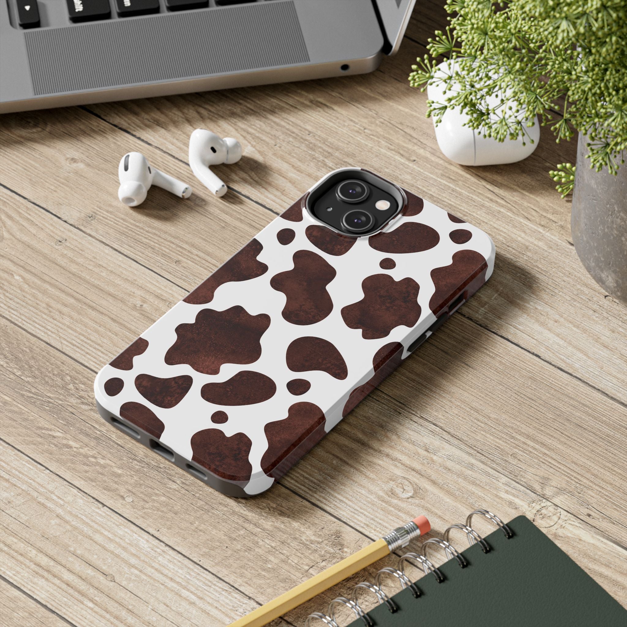 Brown Cow Print Tough Phone Case — Durable Animal Print Phone Cover