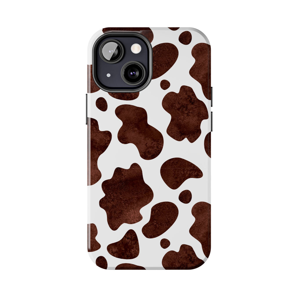 Brown Cow Print Tough Phone Case — Durable Animal Print Phone Cover