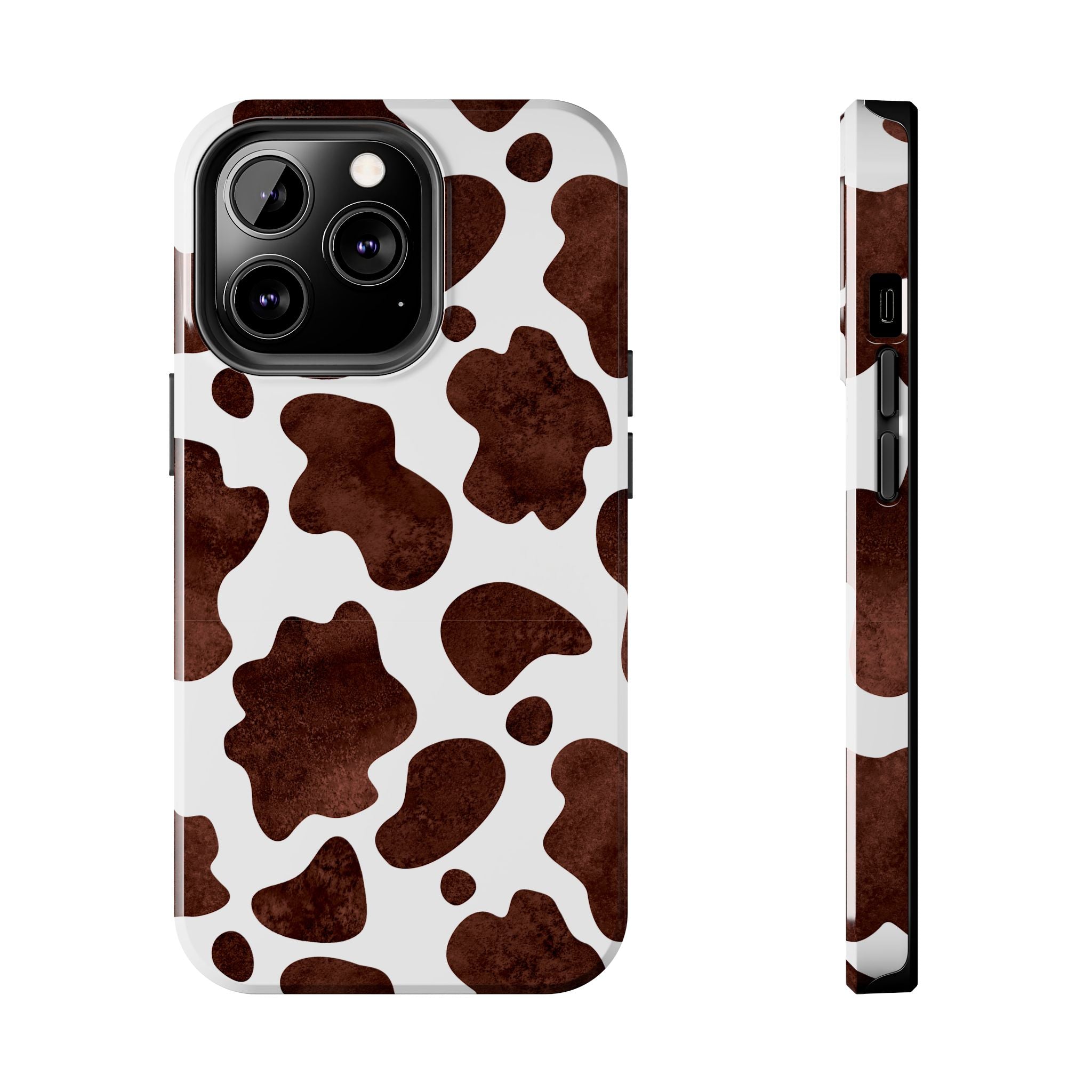 Brown Cow Print Tough Phone Case — Durable Animal Print Phone Cover
