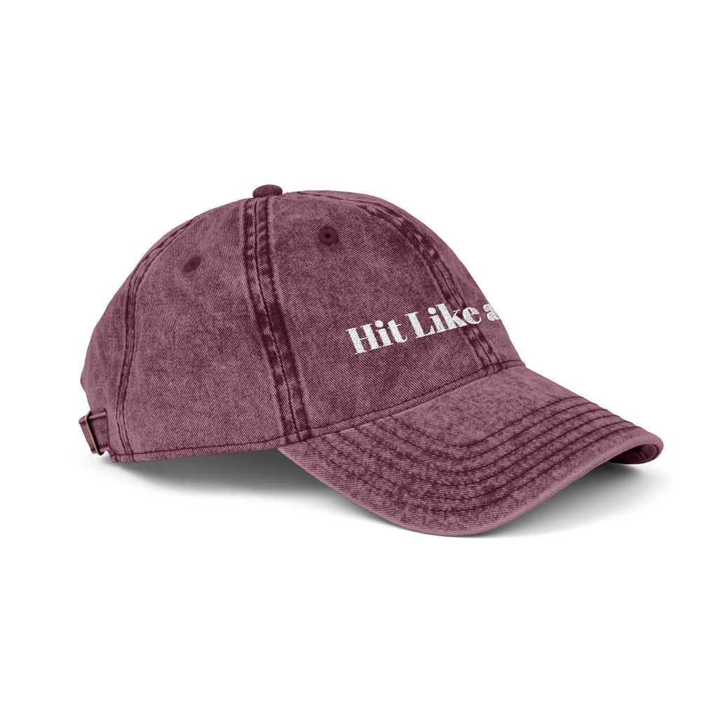 Vintage Embroidered Cap — 'Hit Like a Girl' Distressed Baseball Hat