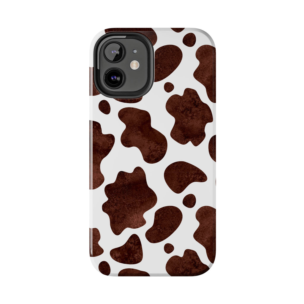 Brown Cow Print Tough Phone Case — Durable Animal Print Phone Cover