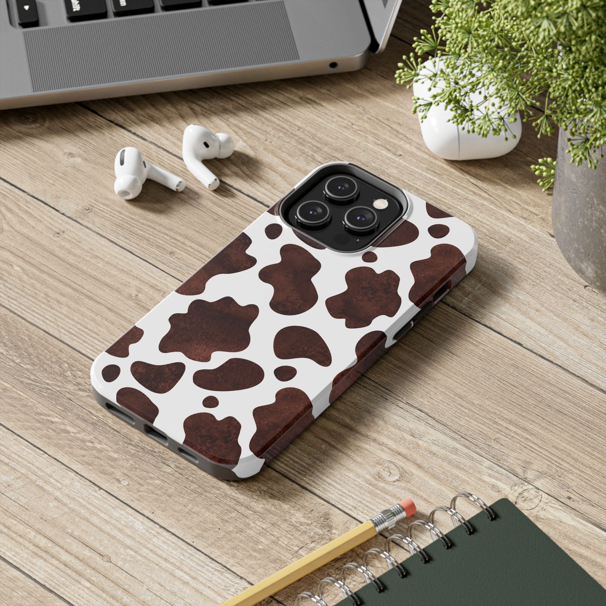 Brown Cow Print Tough Phone Case — Durable Animal Print Phone Cover