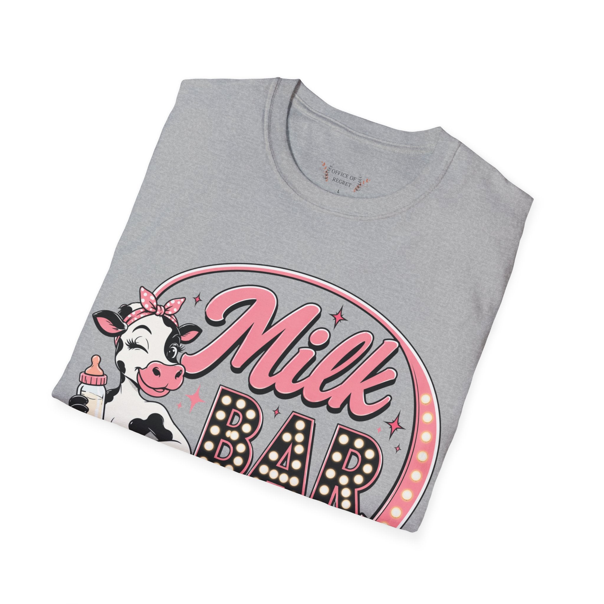 Milk Bar T‑Shirt – Cute Retro Cow "Open 24/7" Graphic Tee