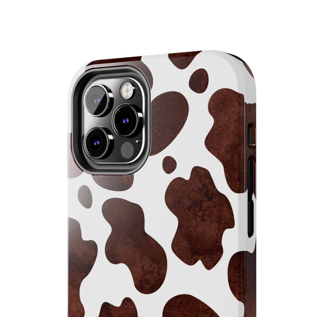 Brown Cow Print Tough Phone Case — Durable Animal Print Phone Cover