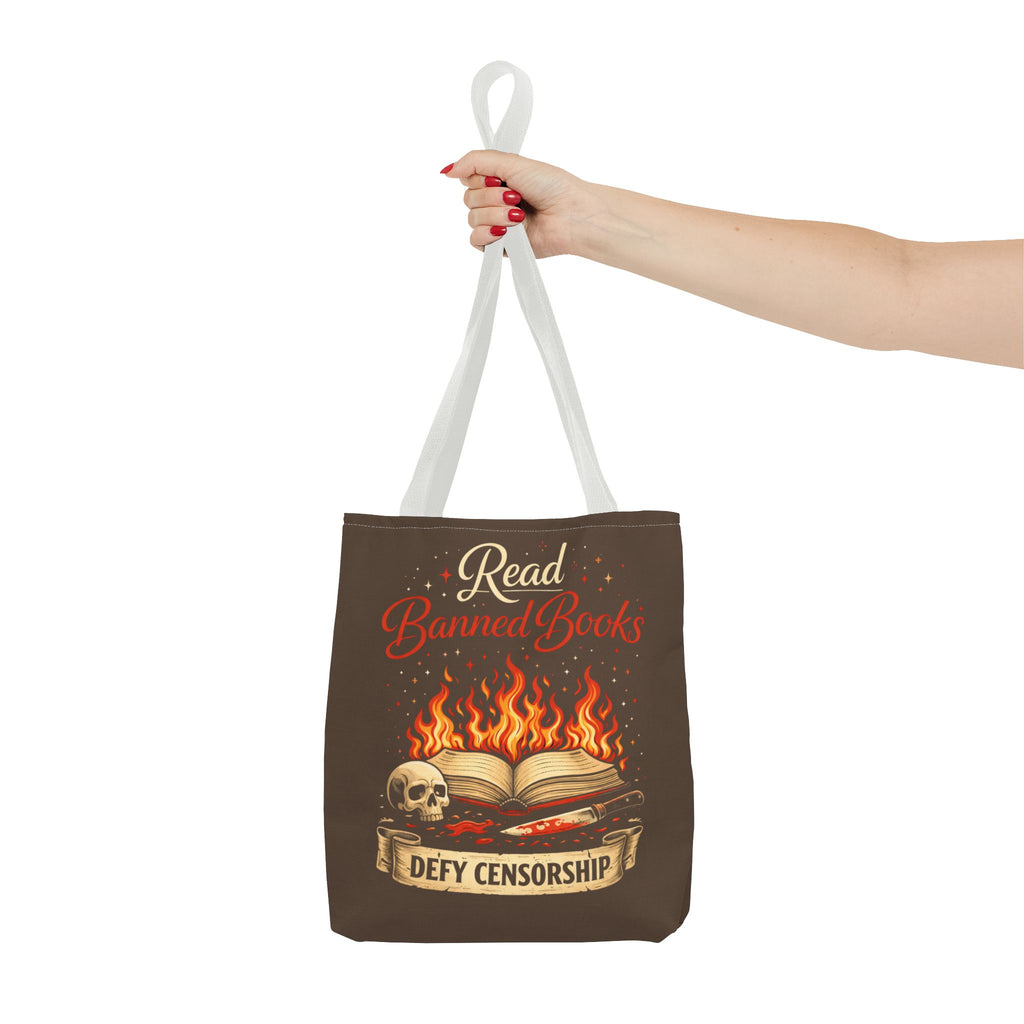 Tote — "Read Banned Books: Defy Censorship" Flame & Skull Graphic