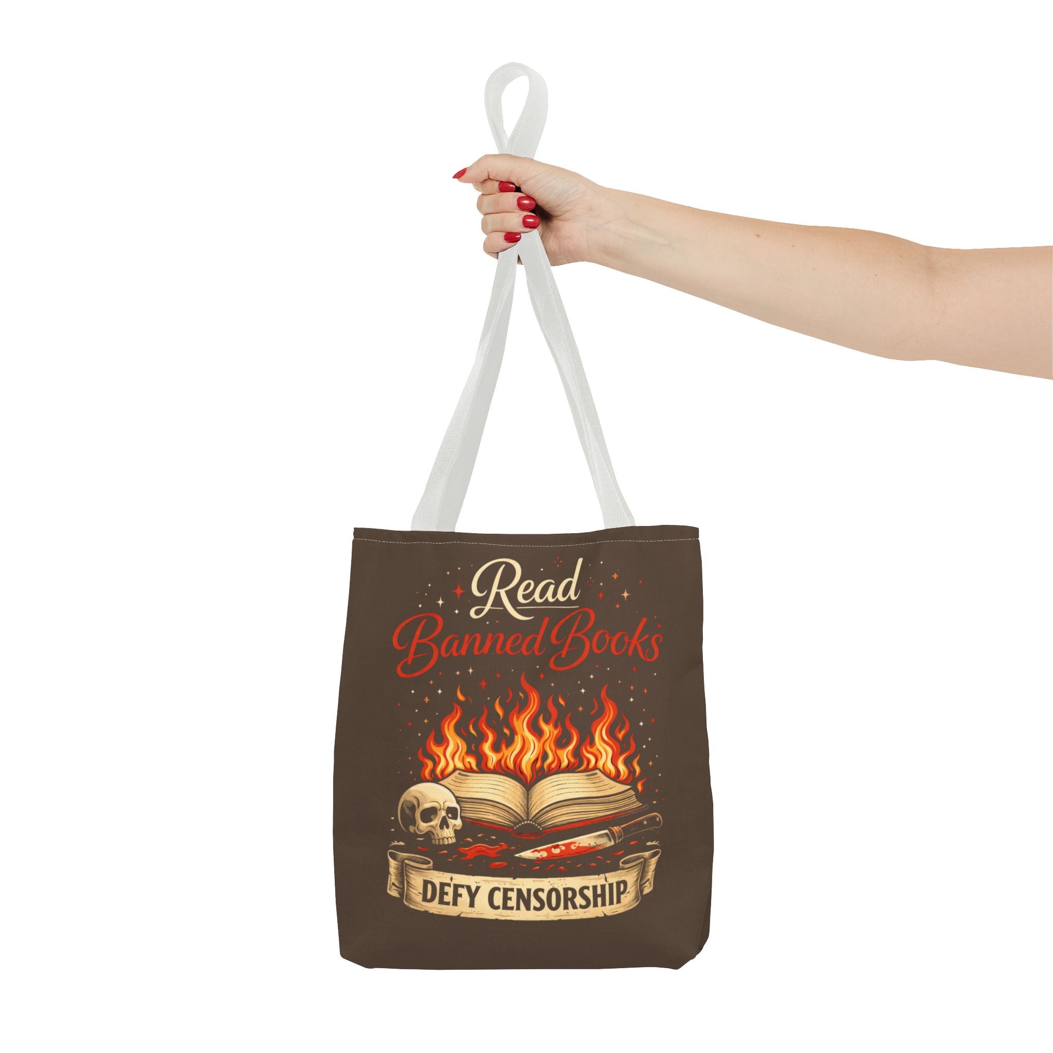 Tote — "Read Banned Books: Defy Censorship" Flame & Skull Graphic