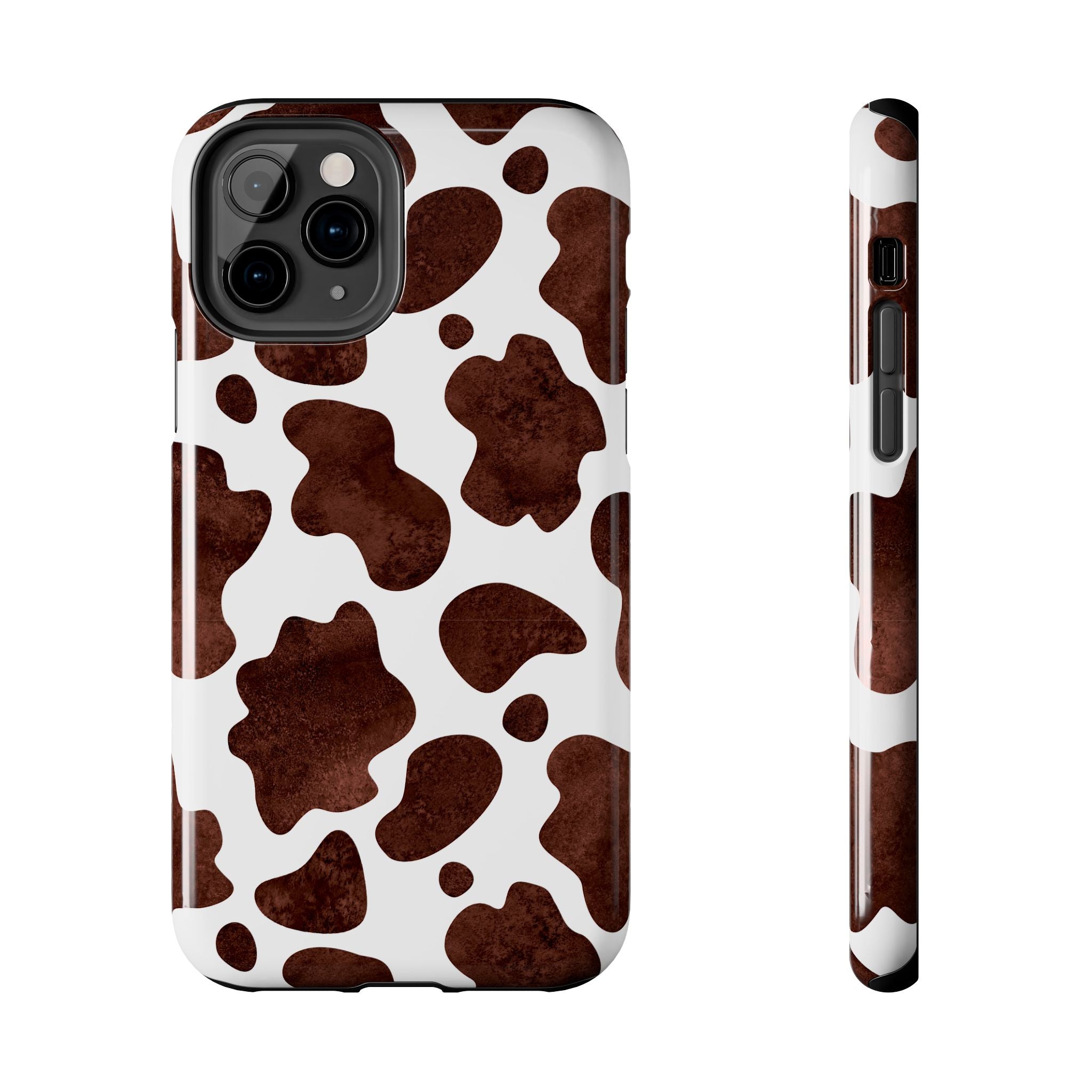 Brown Cow Print Tough Phone Case — Durable Animal Print Phone Cover