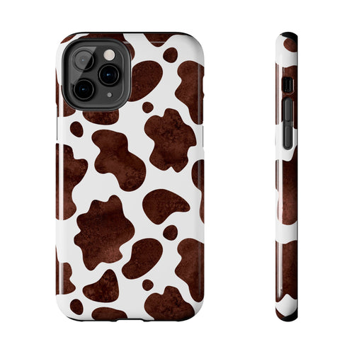 Brown Cow Print Tough Phone Case — Durable Animal Print Phone Cover