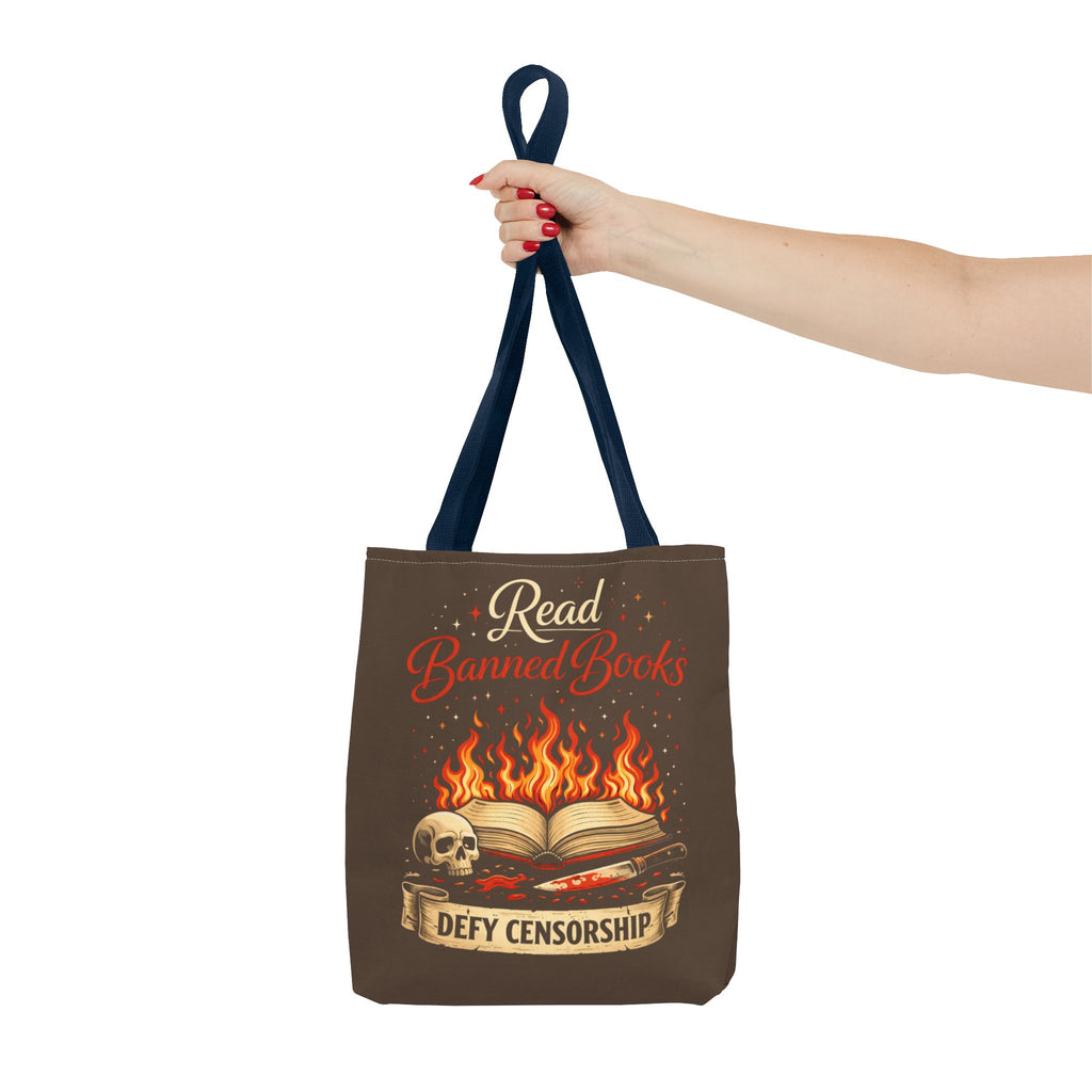 Tote — "Read Banned Books: Defy Censorship" Flame & Skull Graphic