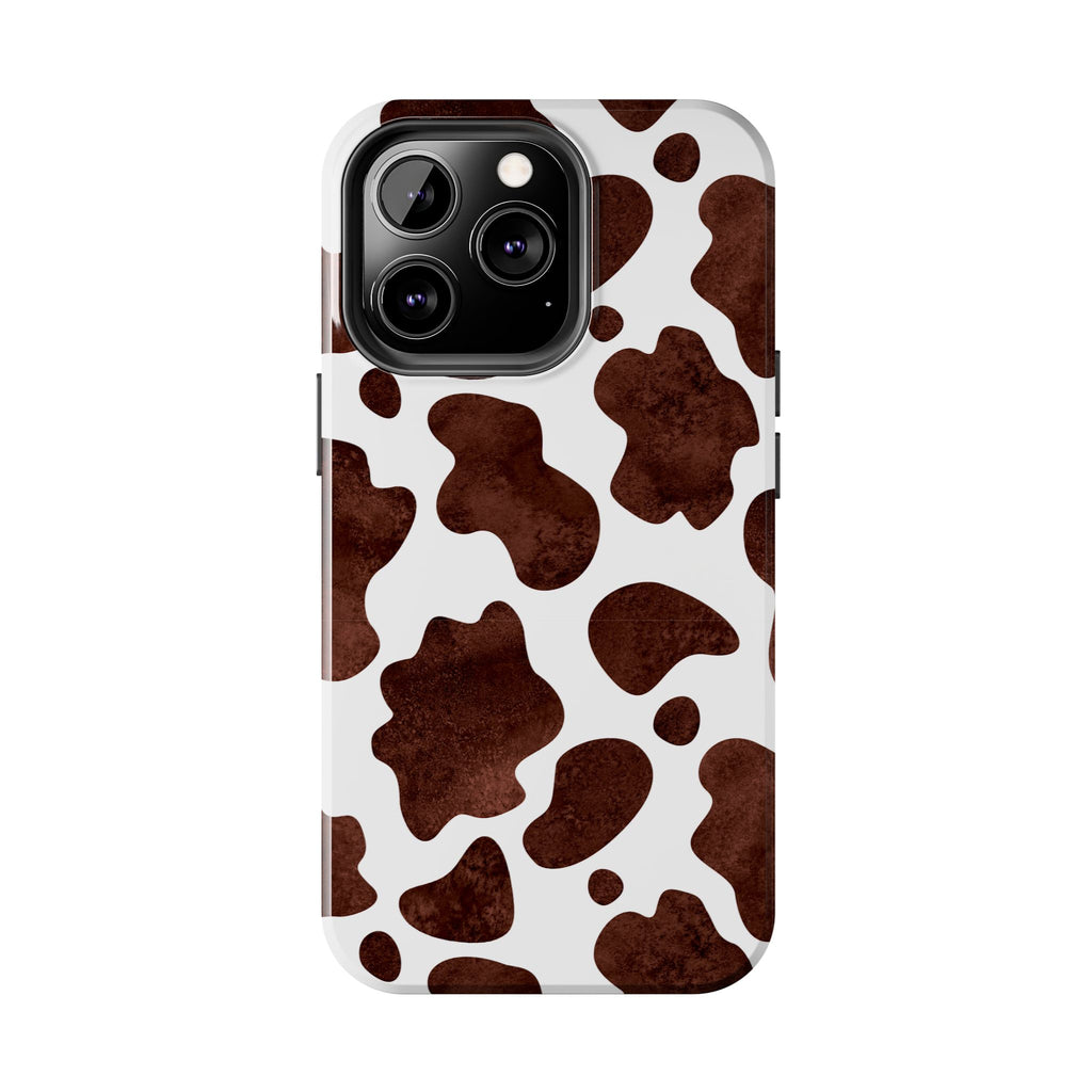 Brown Cow Print Tough Phone Case — Durable Animal Print Phone Cover