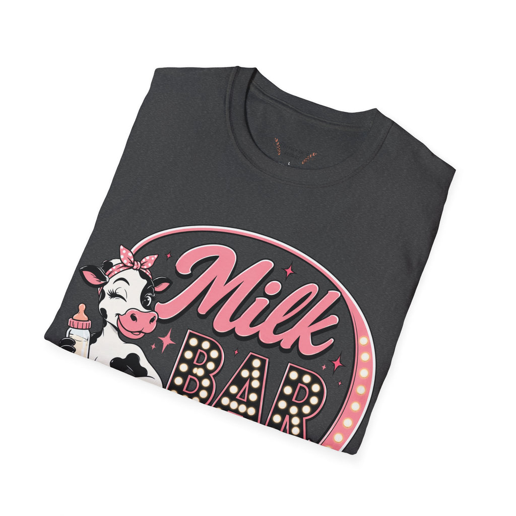Milk Bar T‑Shirt – Cute Retro Cow "Open 24/7" Graphic Tee