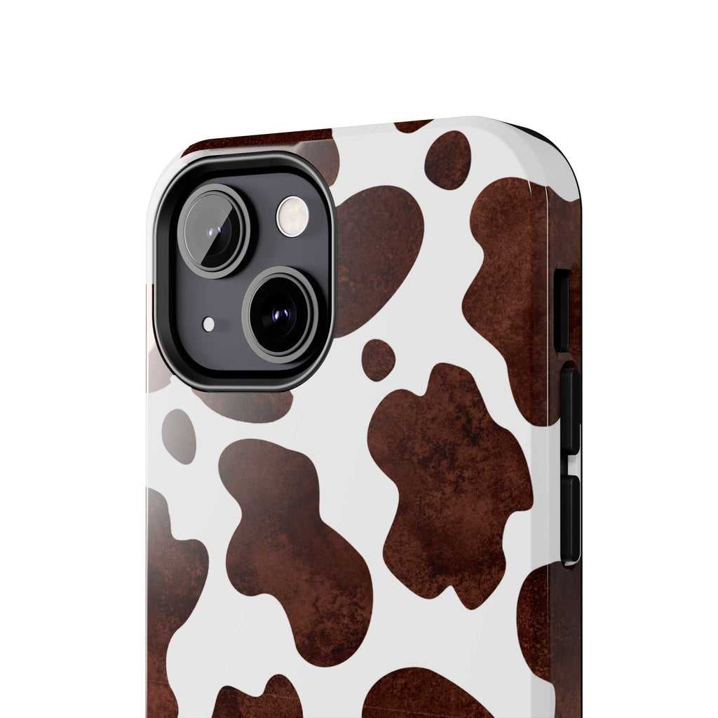 Brown Cow Print Tough Phone Case — Durable Animal Print Phone Cover