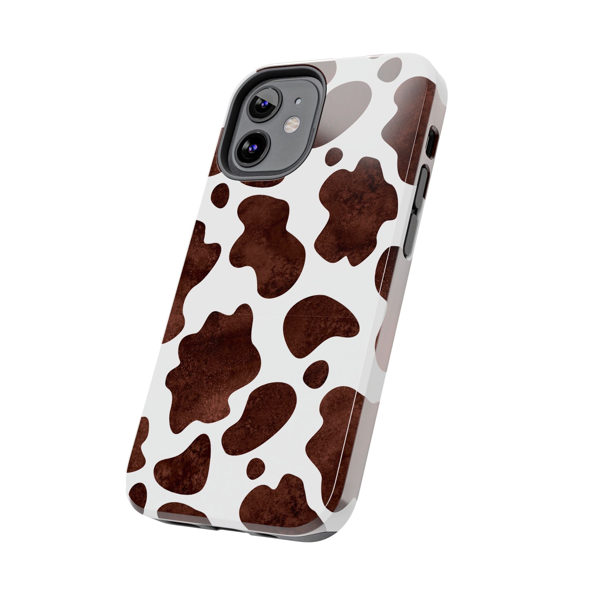 Brown Cow Print Tough Phone Case — Durable Animal Print Phone Cover
